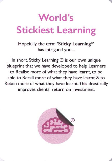 <b>About MBM</b> World's Stickiest Learning<br>Explains MBM's 'Sticky Learning' blueprint: Realise, Recall, Retain.